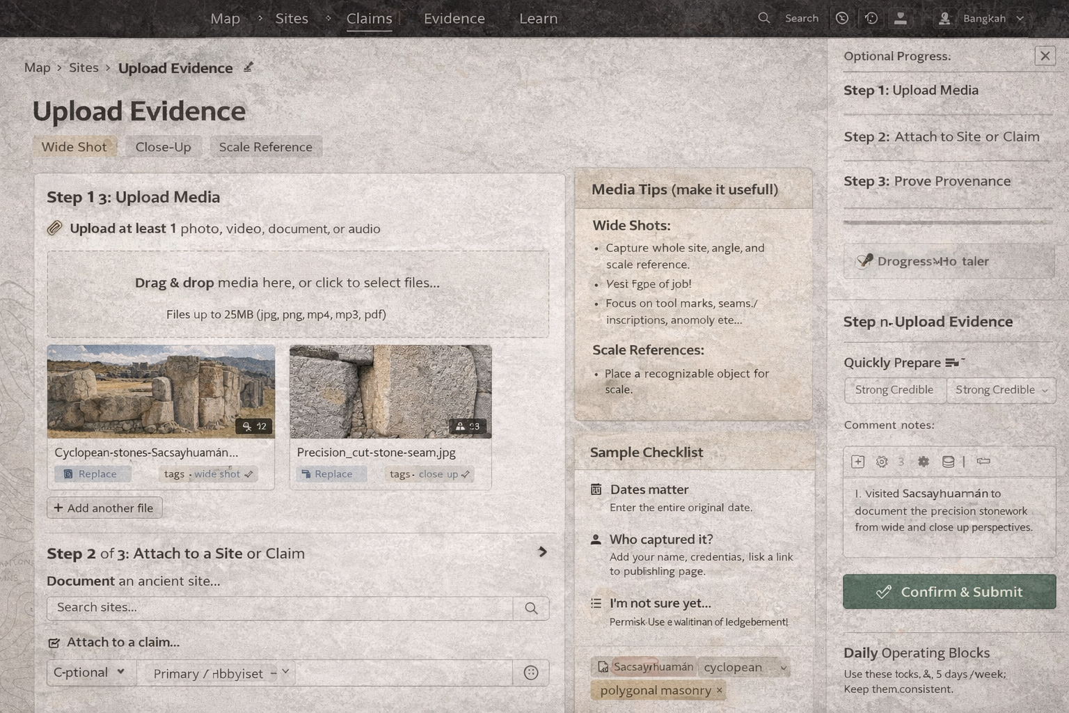 Upload UI example for evidence